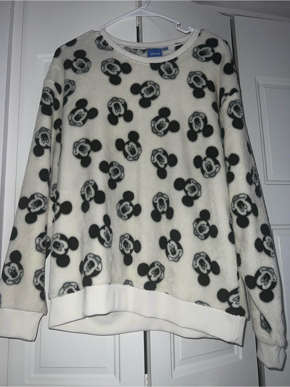 Disney Cream and Black Mickey Fleece Pullover Sweater